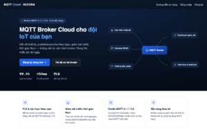 Giao diện trang chủ MQTT Broker Cloud của NEXORA tại mqtt.nexora.id.vn